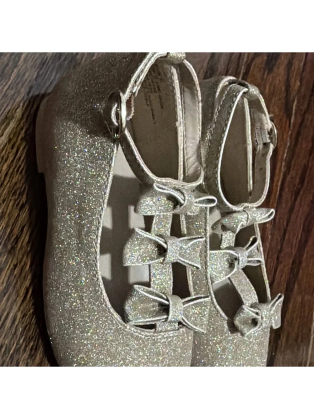 Janie And Jack Toddler Girls Gold Glitter Bow Ballet Flats Size 7 Excellent